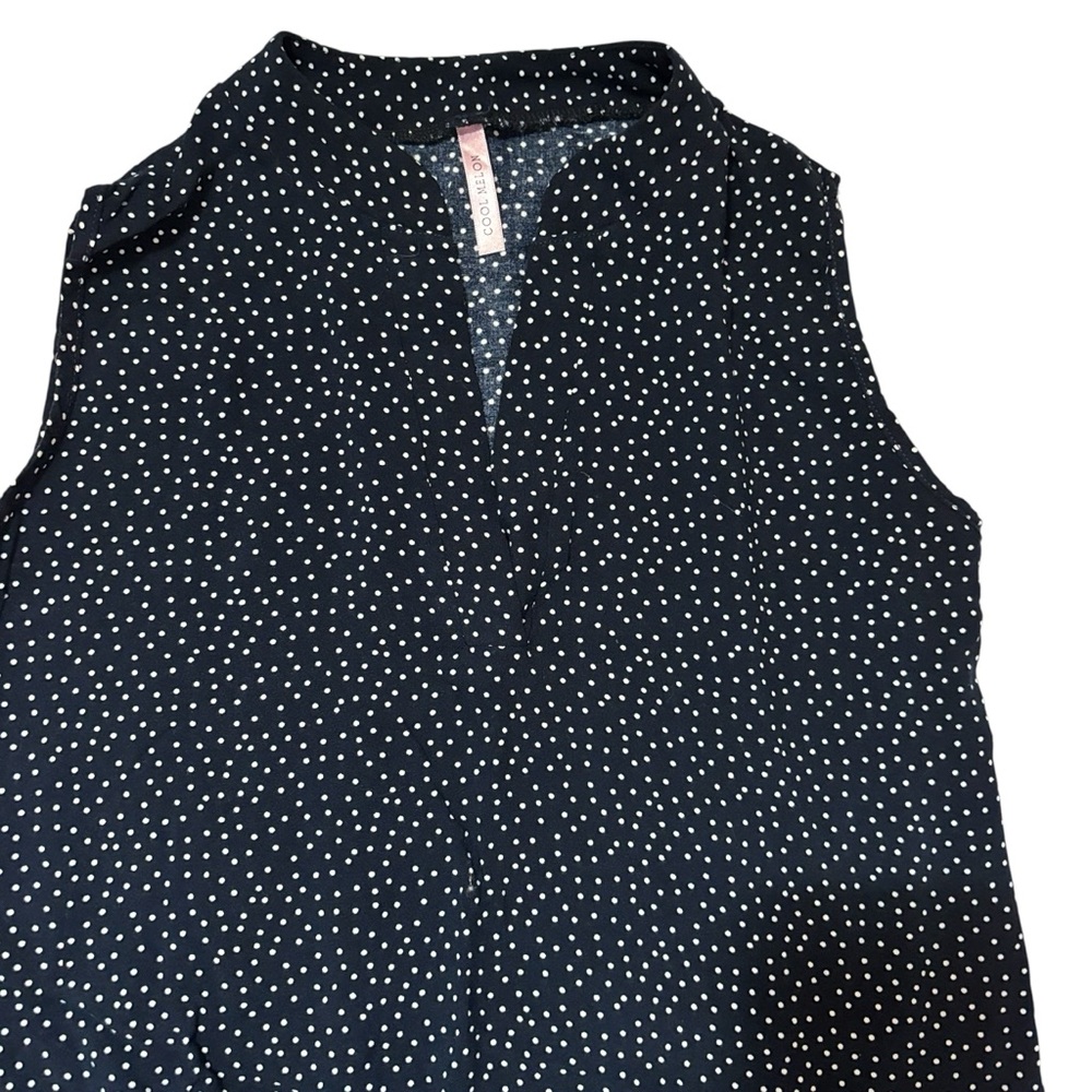 Polka Dot Sleeveless Top - Navy and White